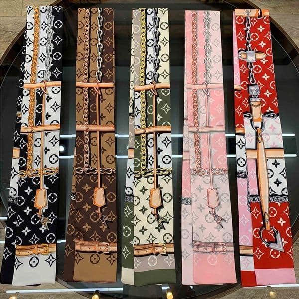Designer Scarf Skinny Silk Scarfs Women Retro Chain Foulard Neckerchief Lady Handle Bag Ribbon Office Neck Tie Female Soft Satin Hairband Gift