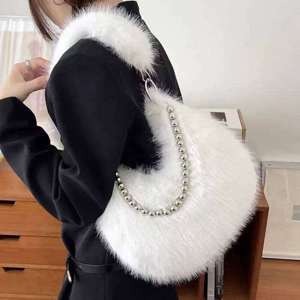 High Looking Furry Handbag Fashion Plush Underarm Chain Single Shoulder Fox Fur Crossbody Bag