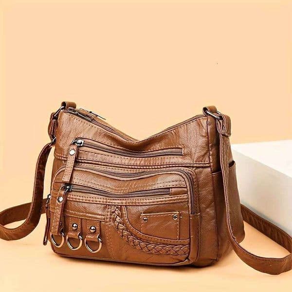 Women'S Large Capacity Crossbody Shoulder Bag Elegant Brown Synthetic Handbag Purse with Golden-Tone Hardware, Adjustable Strap