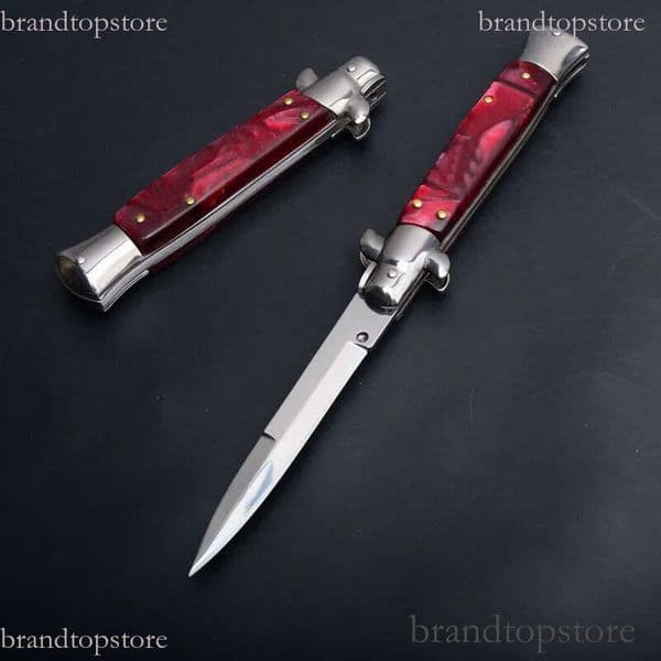 3Models 9'' Inch Stiletto Mafia Folding Knife 3.77'' folding knife 440C Blade, knife Acrylic Handles