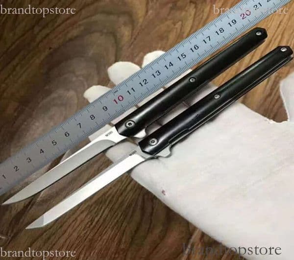 Top Quality Ball Bearing Flipper Folding Knife folding knife D2 Satin Tanto/Drop Point Blade Ebony Handle EDC Pocket Knives Gift Knifes
