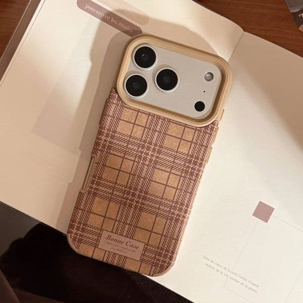 Korean Grid Pattern Leather Texture Phone Case for iPhone 17 Air 16 15 13 14 12 11 Pro Max Plus Shockproof Protective Soft Cover