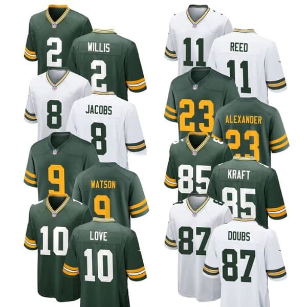 Men Women Youth Custom Packerss Game Jersey Love 10 Jacobs 8 Parsons 1 Doubs 87 Watson 9 Green White Alternate