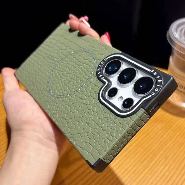 Wireless Charge Crocodile Leather Magnetic Case Samsung Galaxy S25 S24 Plus S23 S22 Ultra For Magsafe Shockproof Matte Cover
