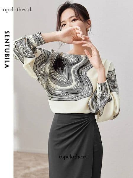 SENTUBILA Printing Chiffon Blouse For Women 2025 Spring Autumn Vintage Elegant Loose Long Sleeve Tops Woman Clothing 133V50742 SANRAN