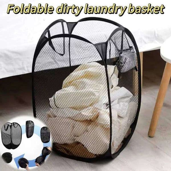 Folding Laundry Organizer for Dirty Bathroom Clothes Mesh Storage Bag Household Wall Hanging Basket Frame 26Y0126