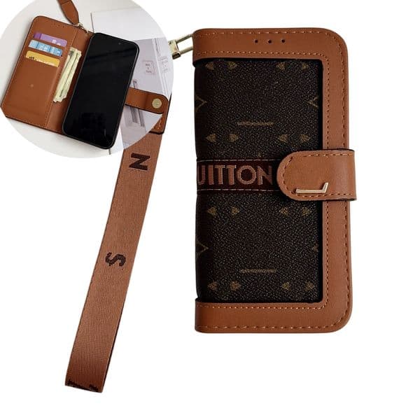 Leather Flip Phone Case Designer For iPhone 17 Pro Max 16 ProMax 15 Plus 14 12 13 11 Case Card Holder Samsung Galaxy S26 Ultra S25 Plus S24 s23 s22 Wallet Shockproof Cover