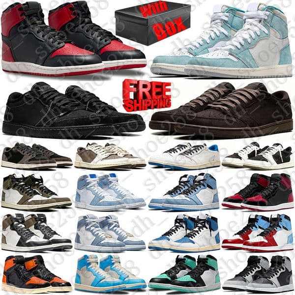 Free Shipping With Box Basketball 1 1s Shoes low high Designer sneakers for shoe mens womens d h gate Black Phantom Mocha sneaker trainers Sports runners top