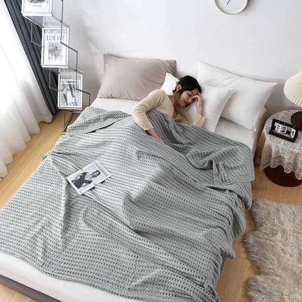 Summer Waffle Plaid Cotton Bed Blanket Thin Quilt Knitted Bedspread Home Hotel Coverlets Green Pink Throw Blankets 26W0126