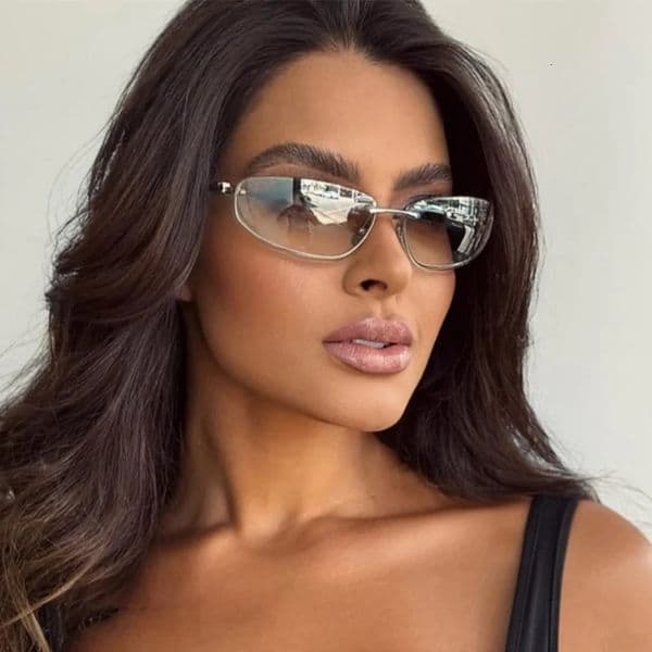 Y2K Sunglasses For Women High Quality Oval Fashion Rimless Glasses Trendy Woman Alloy Ladies Shades Eyewear 260126BJ