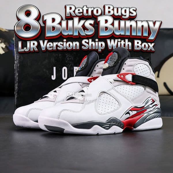 LJR Version Basketball Shoes Bugs Bunny 8 J VIII Retro SE White Black-True Red Sports Trainers Available Size Eu 36-47.5