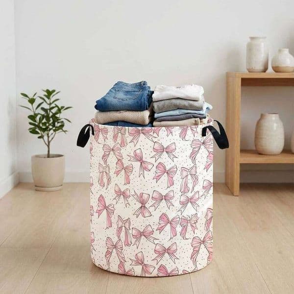 Bow tie laundry basket, foldable large capacity canvas storage bucket, children's toy clothing storage, home bathroom 26H0126
