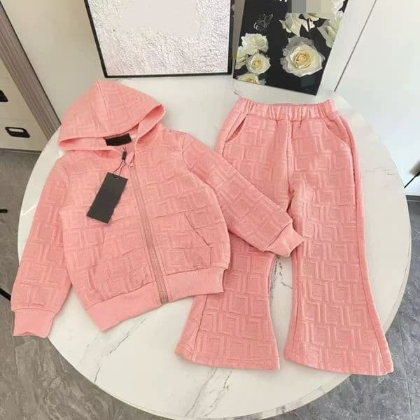 Designer Baby Coat Set Autumn Winter Boys Hooded Clothes Fashion Kids Long Sleeves Coat Sweater Girls Bell-bottoms Pants Cotton sports suit