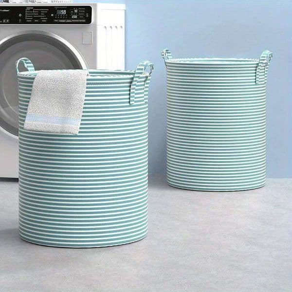Foldable Minimalist Striped Laundry Basket Multi Use Collapsible Storage Organizer for Bathroom Bedroom Toy Clothes Home 1 Pack 26H0126