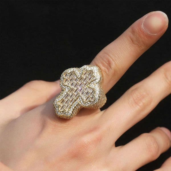 Trendy Hip-Hop Retro Ring with Micro-Paved Moissanite diamond ring, Personalized Cross Men's Ring
