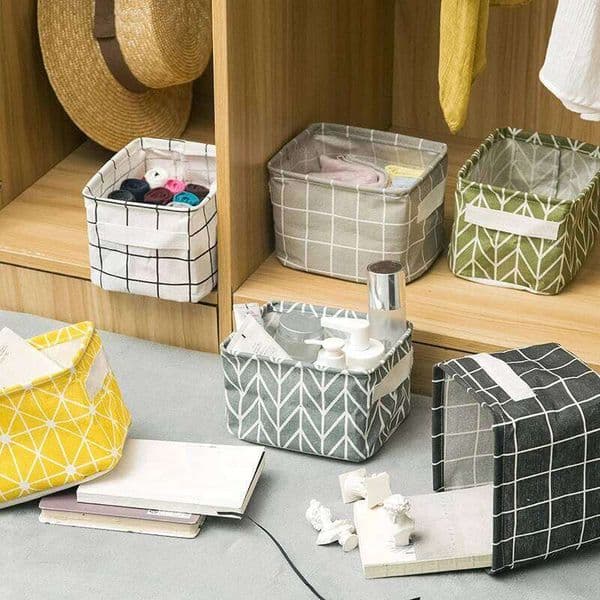 Foldable Canvas With Handle Cotton And Linen Desktop Box Small Fresh Waterproof Storage Basket 1PC 26H0126