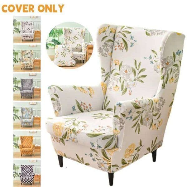 Pastoral Style Chair Stretch Fabric Wing Back Sofa Covers Elastic Armchair Slipcovers with Seat Cushion Case 26L0126