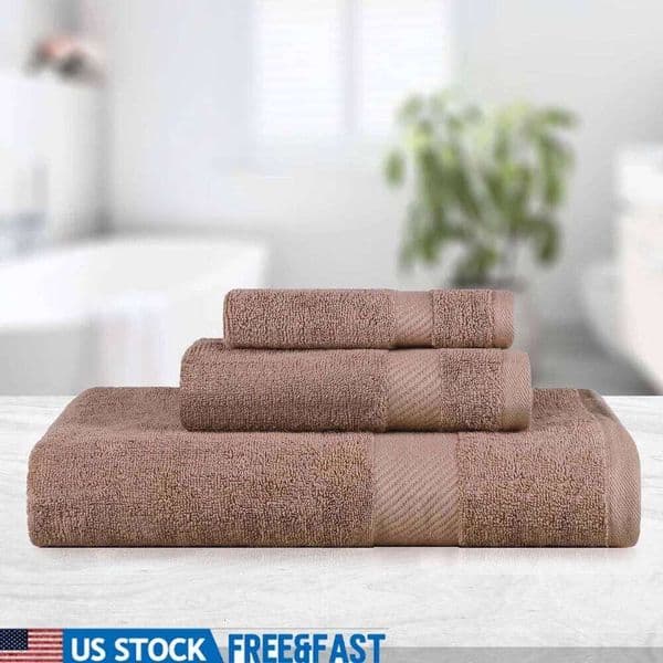 Kendell Egyptian Cotton 3 Piece Towel Set Highly Absorbent Luxury Bath Hand Face Towels Dobby Border Quick Dry Soft Durable 26Y0126