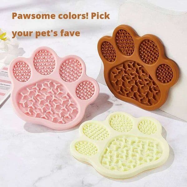 Silicone Slow Feeder Lick Mat for Cats Dogs - Non Slip Suction Base, Pastel Pink/Yellow/Brown, Stress Feeding Dish 26W01126