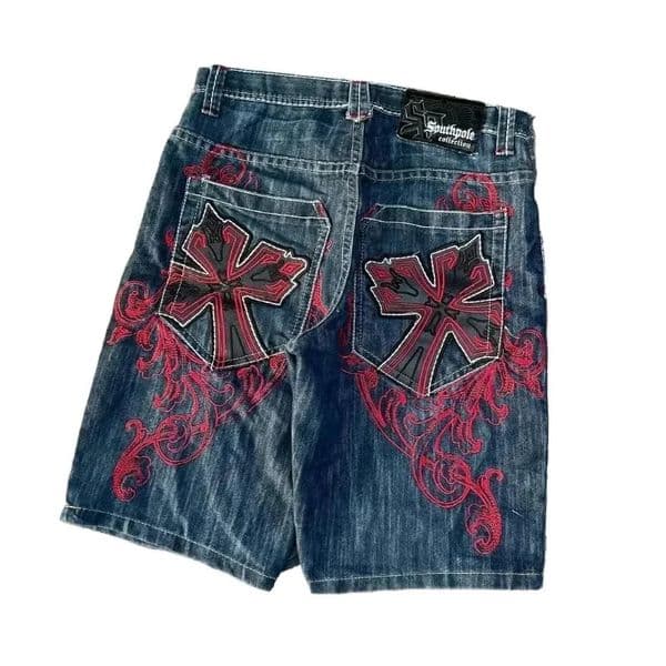Vintage Graphic Printing Baggy Denim Shorts Gothic Cross Y2K Fashion Harajuku Casual High Waist Wide Leg Shorts Streetwear 260121BJ