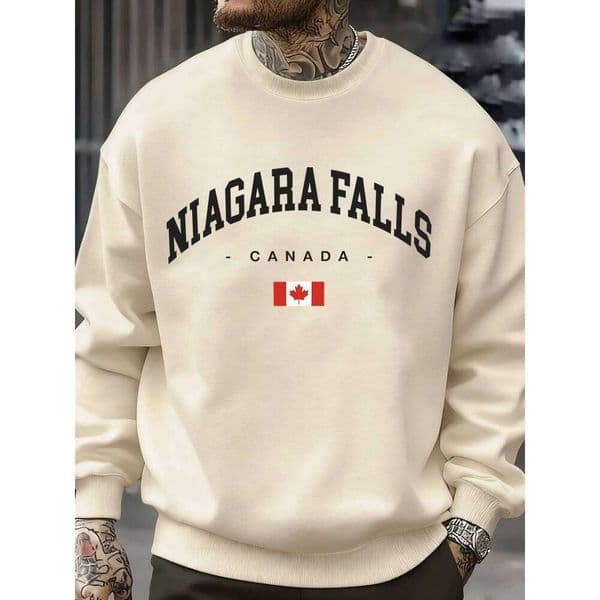 Niagara Falls Canada Printed Men Autumn Winter Sweatshirt Fleece Comfy Pullover Simple O-Neck Long Sleeve Street Hip Hop Clothes X260126