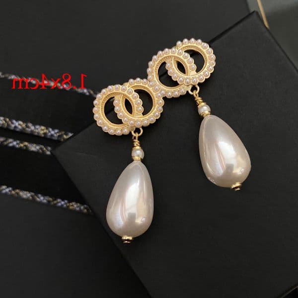 Hoop Designer Stud Earrings Crystal Rhinestone Pearl Real Gold Brass Copper Stamp Letter Earring Fashion Womens Elegance Wedding Party Jewelry Accessories
