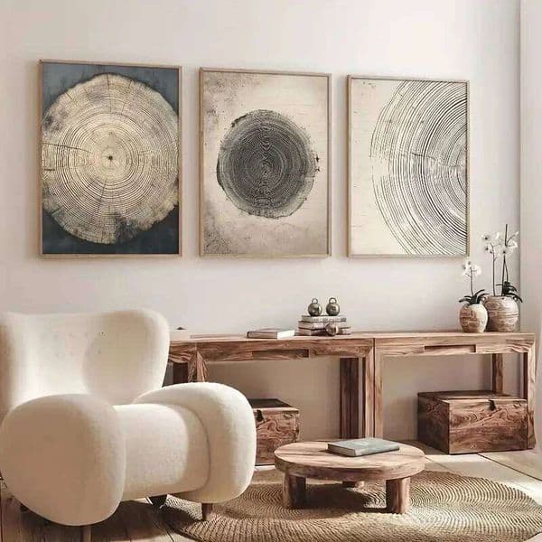 3pcs/Set Abstract Tree Ring Canvas Art Bohemian Simple Retro Aesthetic Picture Wall Living Room, Dining Room and Home Decoration 26H0127