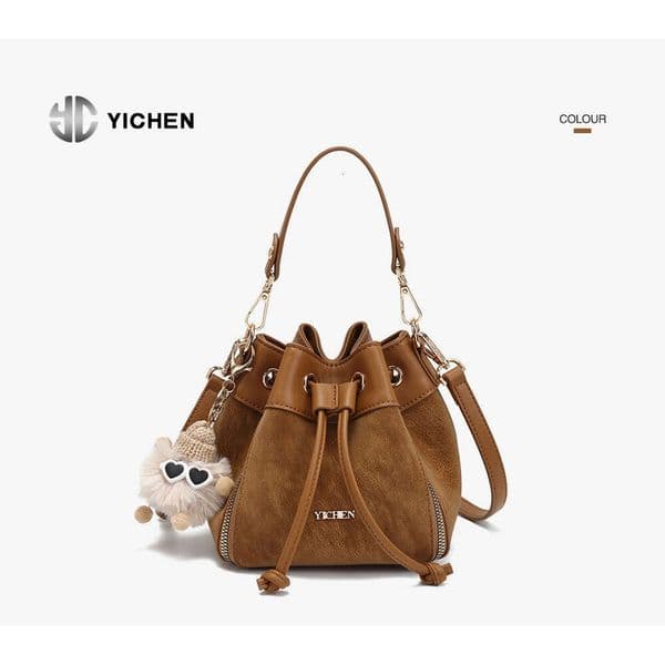 YICHEN Genuine Women's Pumpkin Bag Christmas Series Bucket Bag Crossbody Shoulder Handbag