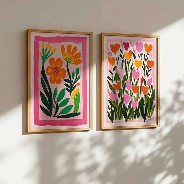 Bohemian Plants & Flowers Canvas Prints Bold Colors Vibrant Landscape Wall Art Poster for Modern Living Room Bathroom Home Decor 26H0127