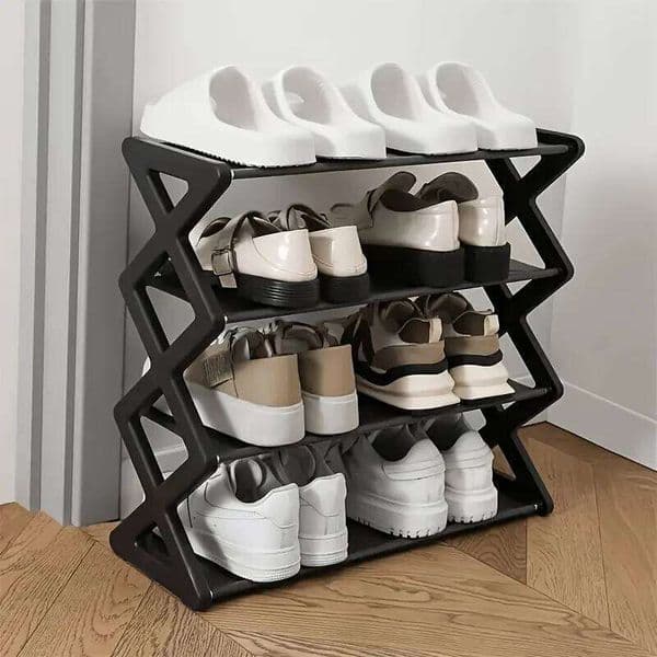 1 Piece Of 4-Layer x-Type Storage Solid Color Simple Home Assembly Shoe Rack, Suitable For Porch, Living Room 26H0126