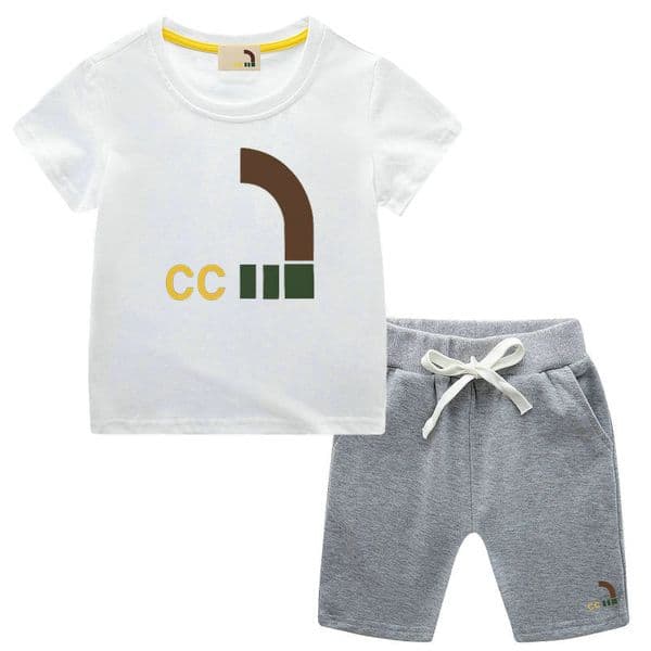 Classic Summer Kids Designer Clothing Sets pure cotton top quality T-Shirt Pants Set Brand logo printing Fashion baby Boys girl Small medium children clothing set