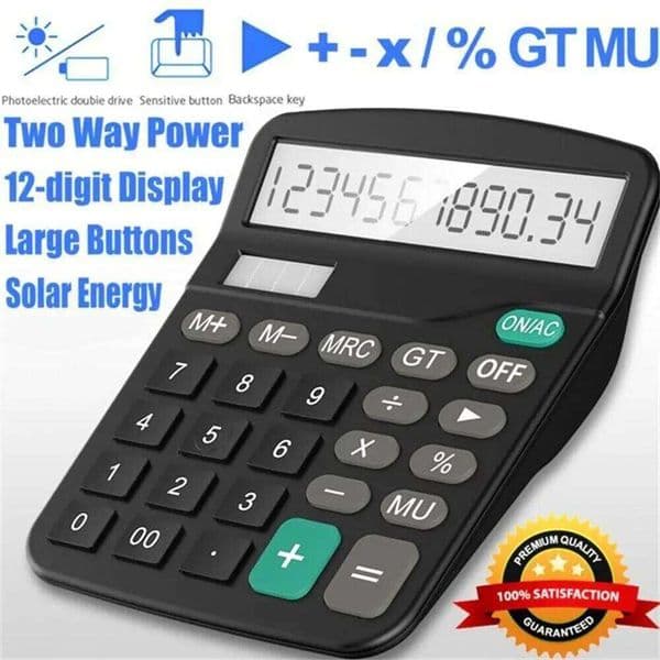Solar/Battery Electronic Desk Calculator Extra Large Display Business 12 Digit 26Y0127
