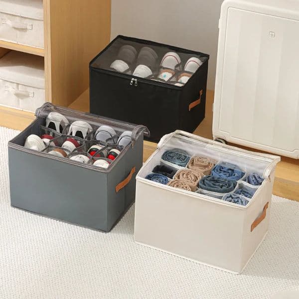 1pc Multiple Lattices Shoes Storage Box Foldable Separated Large Capacity With Handle Shoe Dispenser Organizer 260127