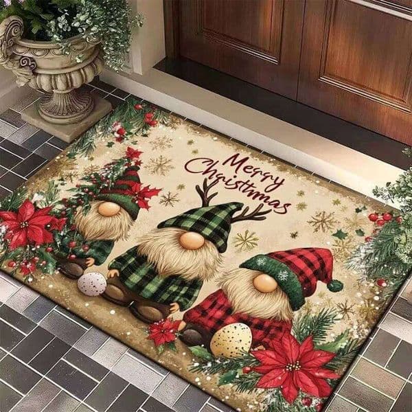 Merry Christmas Printed Decoration Flannel Carpet Door Absorbent Small Foot Mat Machine Washable Decor 26W0127