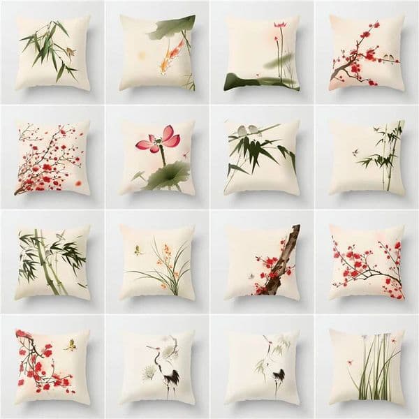 Home Decor Chinese Style Floral & Bird Print Covers Pattern Cushion Suitable for Sofa Bedroom Car Pillow case Cover ddmydog