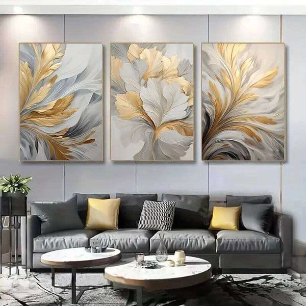 3pcs/set Golden White Leaves Poster Canvas Print Wall Art Luxury Posters Living Room Bedroom Office Hallway Decoration Painting 26H0127