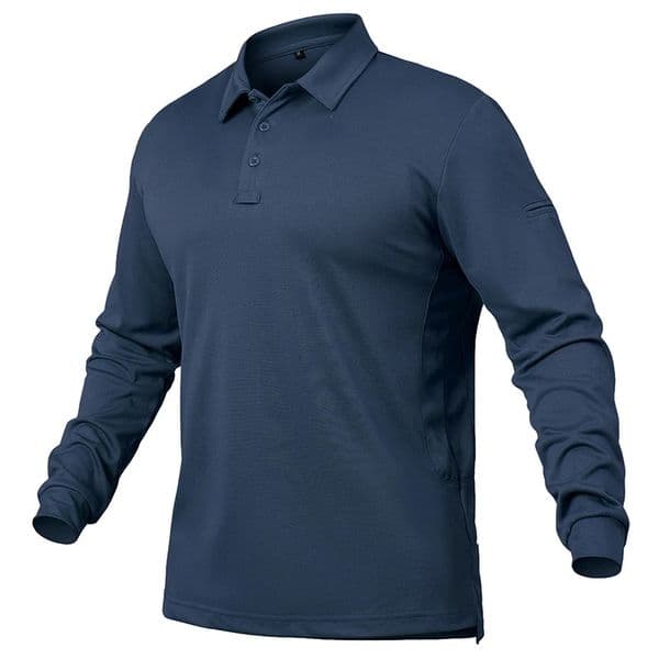 Mens Lightweight Long Sleeve Polo Shirt Performance Tactical Casual Outdoor Hiking Collared Shirts Pique Jersey Golf 260127