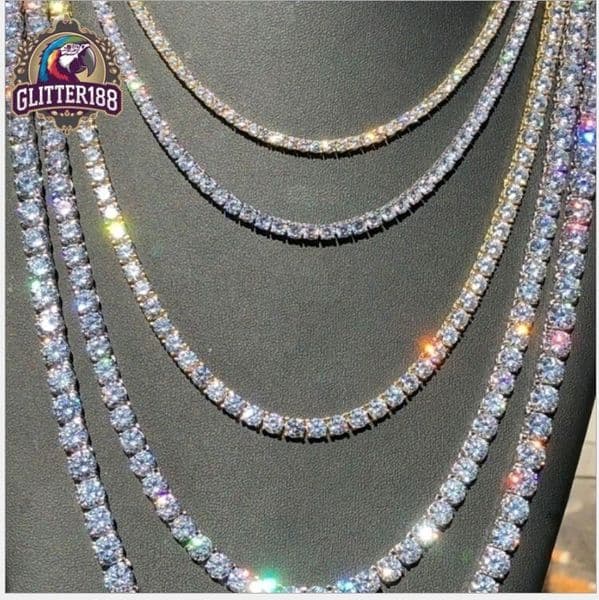 Hiphop Tennis Chain Necklace 4mm silver Gold Twinkling vvs moissanite Tennis Necklace Choker Bling Diamond Crystal Necklace