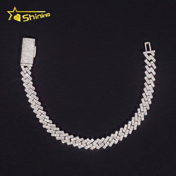 Single Row Moissanite 7mm Iced Out Cuban Necklace Bracelet VVS Moissanite 925 Sterling Silver Miami Cuban Link Chain