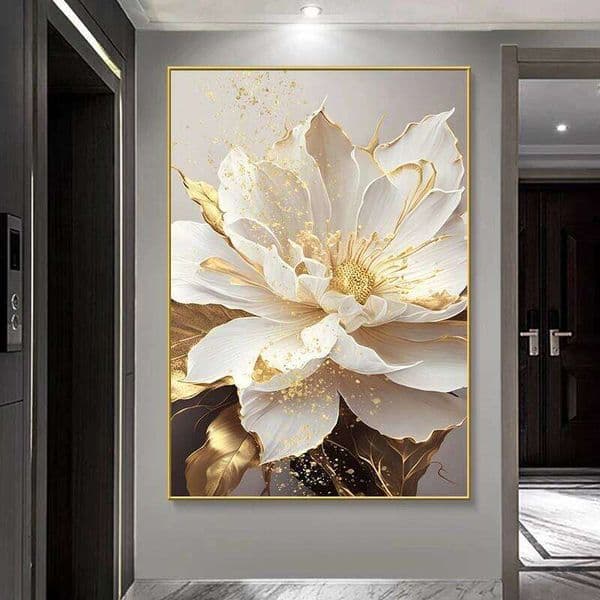 Gold Leaf White Flowers Modern Decorative Posters Canvas Wall Art Picture Printing Living Room Home Decor No Frame 26H0127