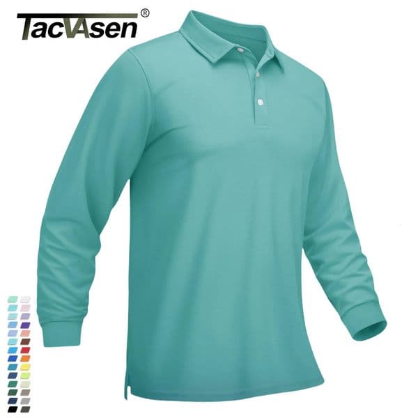 TACVASEN Men Sports Polo Shirts Quick Dry Golf Tshirts Breathable Work Casual Office Lightweight Top Long Sleeve 260127BJ