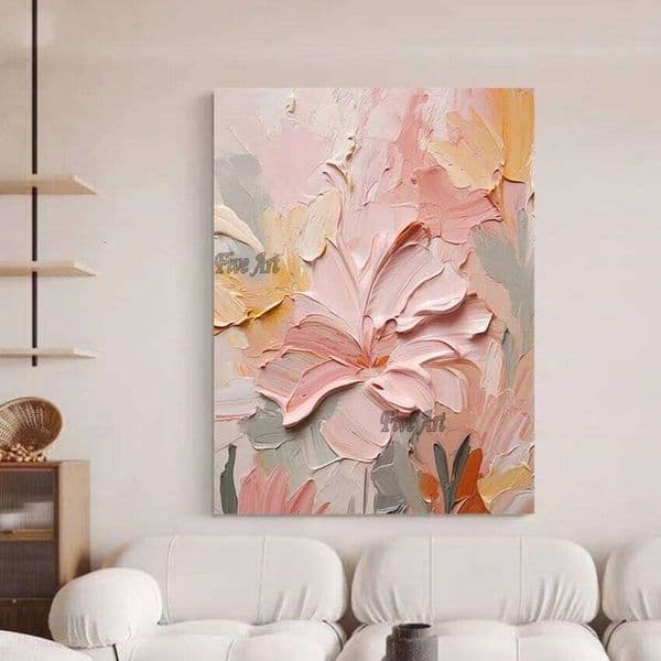 Modern Canvas Art Pink Simple Abstract With Heavy Texture Oil Painting Wall Picture For Restaurant Home Decoration Unframed 26H0127