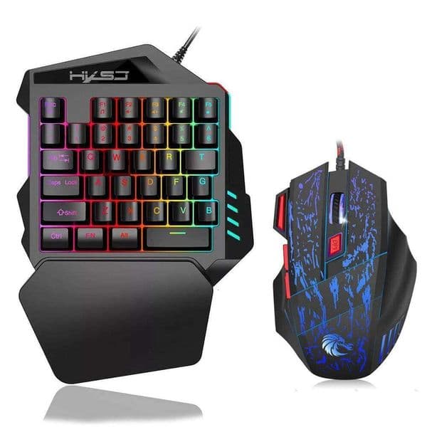 HXSJ J50 One-Handed 35 Keys LED Backlight + Wired Gaming Mouse with Breathing Light 5500 DPI 7 Button Keyboard 26L0127