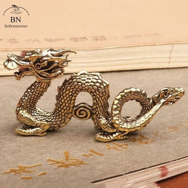 Solid Brass Zodiac Dragon Small Statue Desktop Ornament Chinese Mythical Beast Figurines Retro Home Feng Shui Decorations Crafts 260127BJ