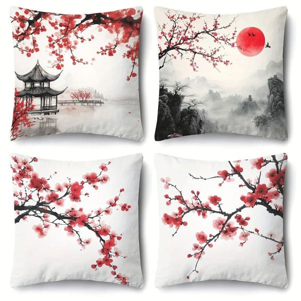 Red Plum Blossom Patterned Pillowcase Sofa bedroom cushion cover single-sided printing without pillow core 260127BJ