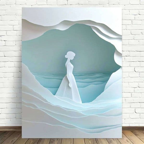 2D Flat, 1pc Ocean Dream Minimalist Paper Art Wall Decor - Frameless Canvas, Modern Vintage Design, High-Quality Printed Poster, 26H0127