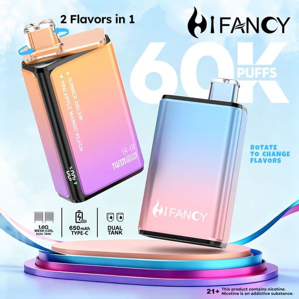 Disposable E Cigarettes Kit 60000 Puffs Disposable Vape HiFancy Twin 60K Vapes Mesh Coil Rechargeable Pod Vaporizers Electronic Cigarette