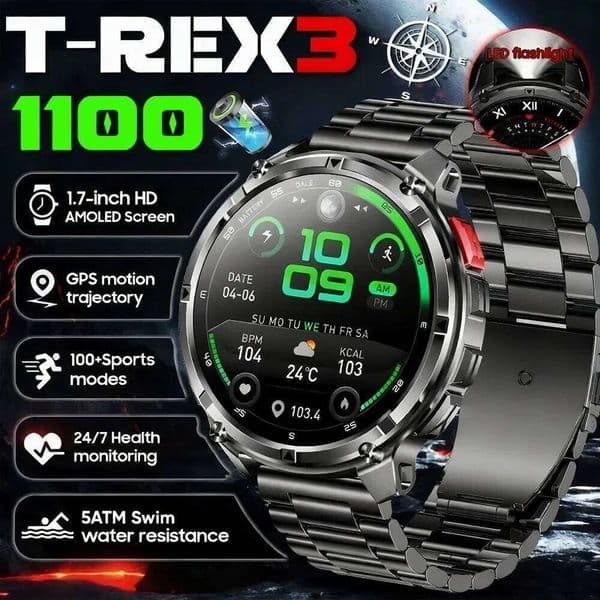 2026 Military T-Rex 3 Pro Smart Watch Men 1100mAh Battery GPS Tracker 5ATM Waterproof Sports Run Outdoors Compass Smartwatch Man X260128