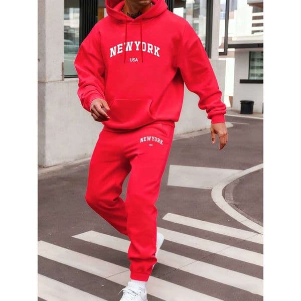 New York Usa Printing Street Fashion Hoodie Set Men Sport Soft Sweatpants Casual Pocket Pants Autumn Fleece Men'S Sportswear X260128