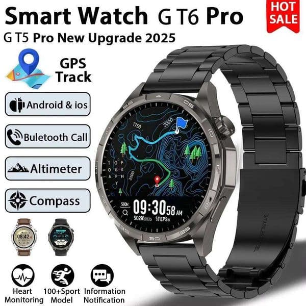 2025 New G T6 Pro GPS Track SmartWatch Men 1.50-inch 360*360 AMOLED Screen BT Call Waterproof Health Monitor Man Gift Smartwatch X260128